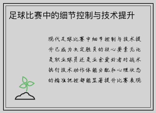 足球比赛中的细节控制与技术提升